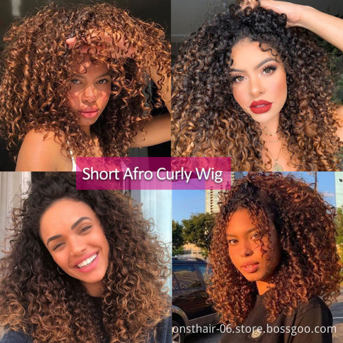 Onst Hot Selling Wigs with Bangs Synthetic Wig Ombre Short Puff Marley 14inch Wig Mixed Afro Kinky Curly None Lace Long 130%